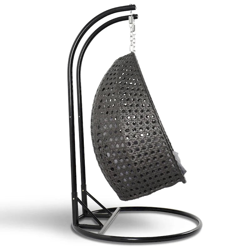 Egg-Shaped Hanging Swing Chair with Metal Stand, Wicker Frame & Cushion ¨C Beige / Charcoal Blue / White / Blue / Antique White / Brown / Canvas, Seats 2