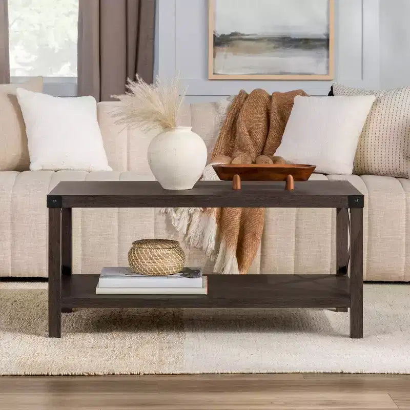 Sophie Rustic Industrial X Frame Coffee Table - Saracina Home