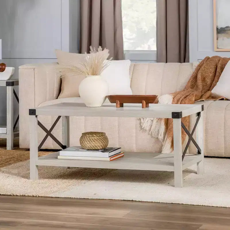 Sophie Rustic Industrial X Frame Coffee Table - Saracina Home