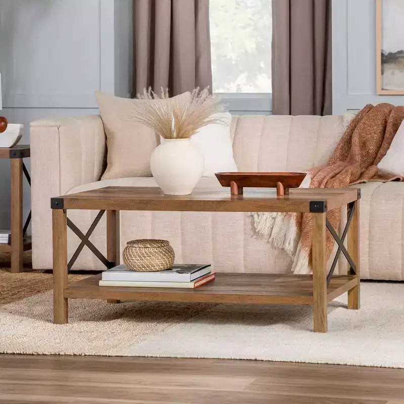 Sophie Rustic Industrial X Frame Coffee Table - Saracina Home