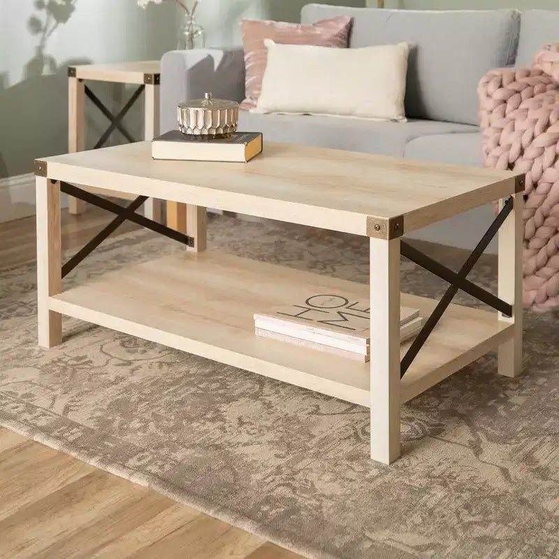 Sophie Rustic Industrial X Frame Coffee Table - Saracina Home