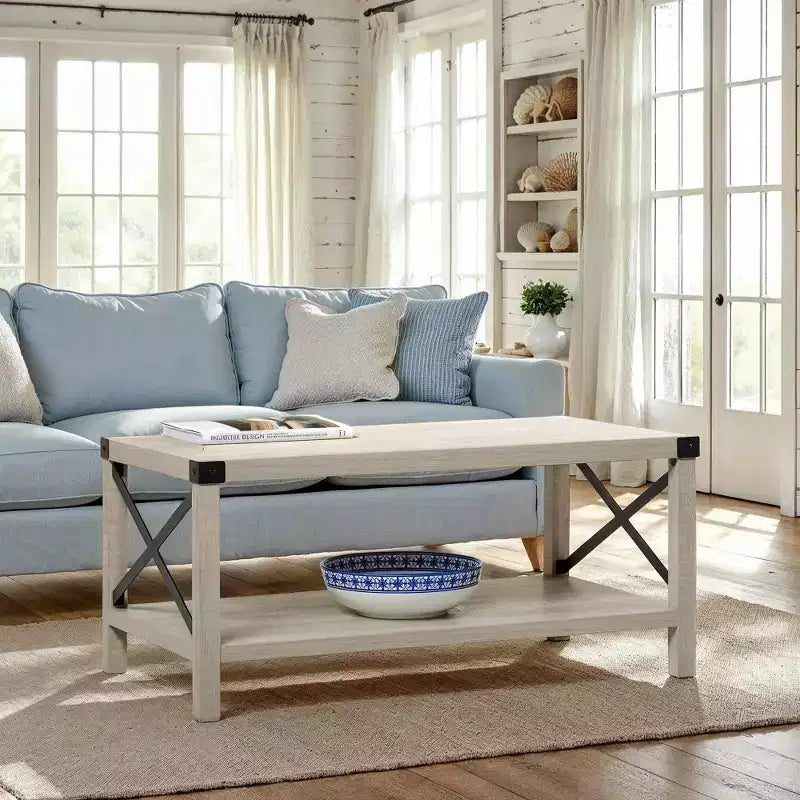 Sophie Rustic Industrial X Frame Coffee Table - Saracina Home