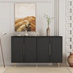 Credenza a buffet con ante decorative scanalate, Credenza in legno con maniglie in metallo, Mobile contenitore con ripiani regolabili