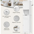 Mobile bagno alto 67 H, Armadietto portabiancheria stretto, Mobiletto contenitore con 2 ante e cassetto