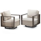 Cozywor Set 2 Sedie a Dondolo da Esterno in Rattan per Patio con Telaio in Metallo e Cuscini