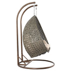 Egg-Shaped Hanging Swing Chair with Metal Stand, Wicker Frame & Cushion ¨C Beige / Charcoal Blue / White / Blue / Antique White / Brown / Canvas, Seats 2