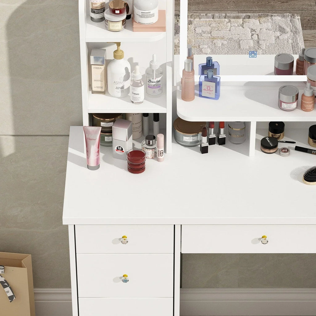 Makeup Vanity Set Table With LED Light &Mirror & Stool