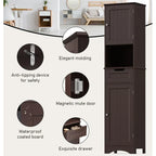Mobile bagno alto 67 H, Armadietto portabiancheria stretto, Mobiletto contenitore con 2 ante e cassetto