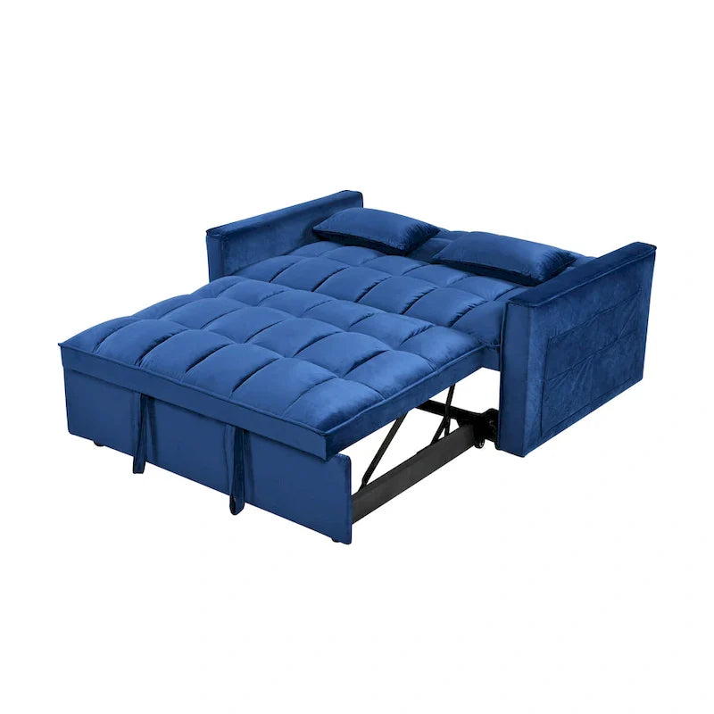 Modern Velvet Futon Loveseat with Reclining Backrest & Pockets, Seats 2 ??Dark Gray / Light Gray / Blue / Black