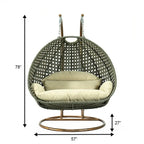 Egg-Shaped Hanging Swing Chair with Metal Stand, Wicker Frame & Cushion ¨C Beige / Charcoal Blue / White / Blue / Antique White / Brown / Canvas, Seats 2