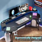 Scrivania da Gaming con Ripiano Monitor, Scrivania per PC Computer da 75 Pollici con Striscia LED