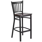 Tabouret de bar de restaurant en métal noir à dossier vertical Flash Furniture