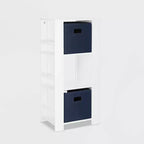RiverRidge Kids' Bookshelf and Toy Organizer Tower with 3 Cubbies and 6 Bookracks White with 2 Fabric Bins