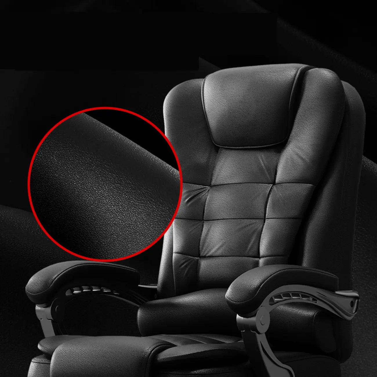 Ergonomic Black Leather Swivel Office Chair with Footrest