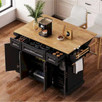 54 - Grande isola cucina con anta a ribalta in legno di gomma, carrello da cucina scorrevole con texture in rilievo su 4 ruote con 4 ante e 3 cassetti