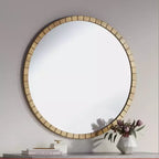 Uttermost Gracia Round Vanity Decorative Wall Mirror Modern Warm Gold Leaf Tiled Iron Frame 34 Wide for Bathroom Bedroom Living Room Home Office