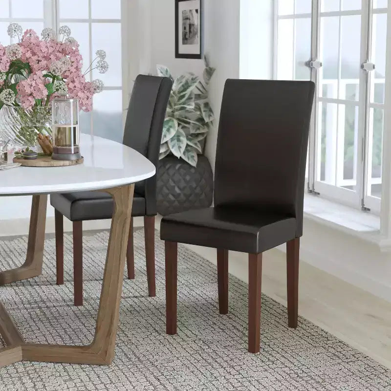 Flash Furniture Greenwich Series Upholstered Panel Back Mid-Century Parsons Dining Chairs