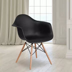Flash Furniture Alonza Series Plastic Chair with Arms and Wooden Legs