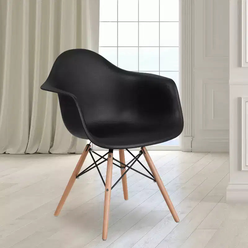 Flash Furniture Alonza Series Plastic Chair with Arms and Wooden Legs