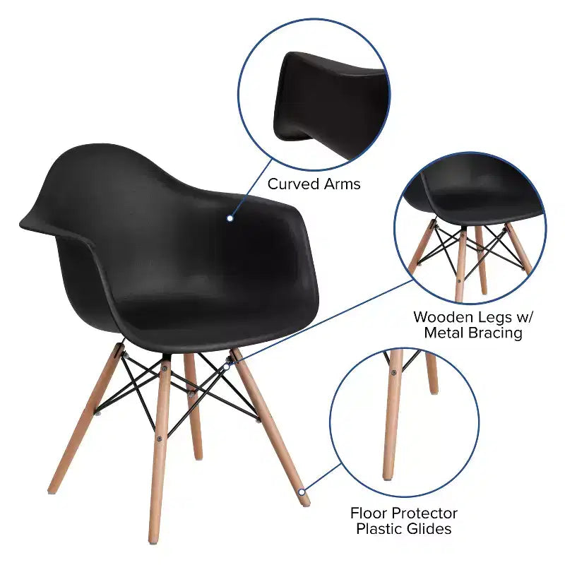 Flash Furniture Alonza Series Plastic Chair with Arms and Wooden Legs