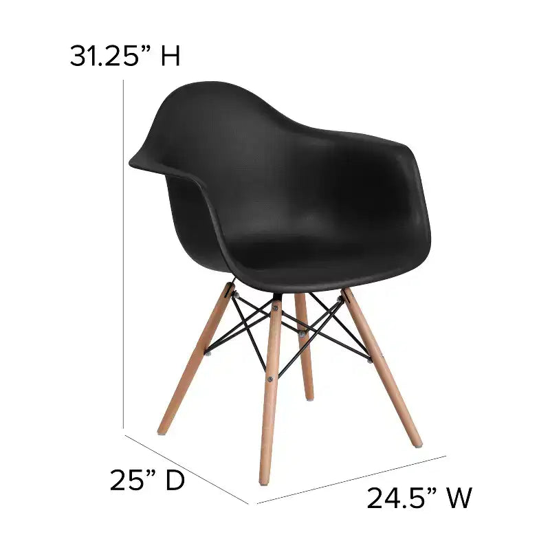 Flash Furniture Alonza Series Plastic Chair with Arms and Wooden Legs