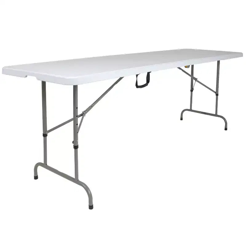 Emma and Oliver 8-Foot Height Adjustable Bi-Fold Granite White Plastic Folding Table with Handle