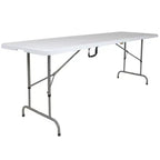 Emma and Oliver 8-Foot Height Adjustable Bi-Fold Granite White Plastic Folding Table with Handle