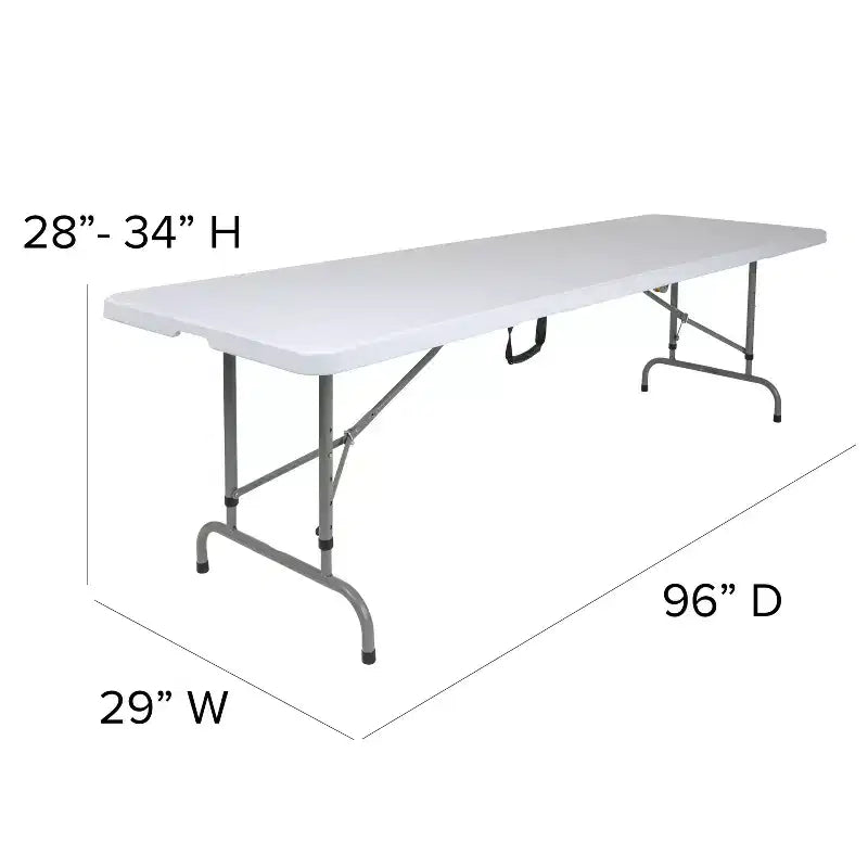 Emma and Oliver 8-Foot Height Adjustable Bi-Fold Granite White Plastic Folding Table with Handle