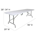 Emma and Oliver 8-Foot Height Adjustable Bi-Fold Granite White Plastic Folding Table with Handle