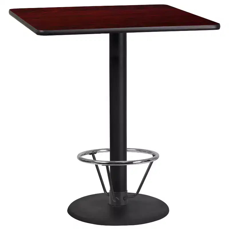 Emma and Oliver 36 Square Laminate Bar Table with 24 Round Foot Ring Base