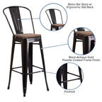 Emma and Oliver 30H Metal Dining Barstool with Back and Square Wood Seat
