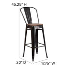 Emma and Oliver 30H Metal Dining Barstool with Back and Square Wood Seat