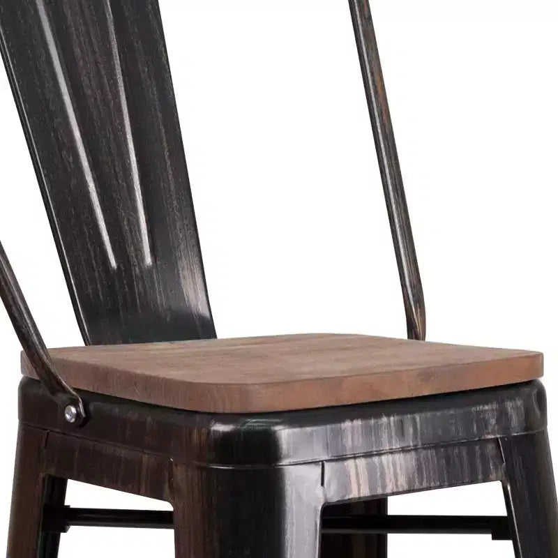 Emma and Oliver 30H Metal Dining Barstool with Back and Square Wood Seat