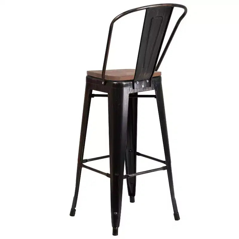Emma and Oliver 30H Metal Dining Barstool with Back and Square Wood Seat