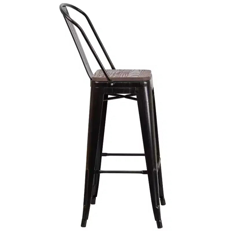 Emma and Oliver 30H Metal Dining Barstool with Back and Square Wood Seat