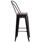 Emma and Oliver 30H Metal Dining Barstool with Back and Square Wood Seat