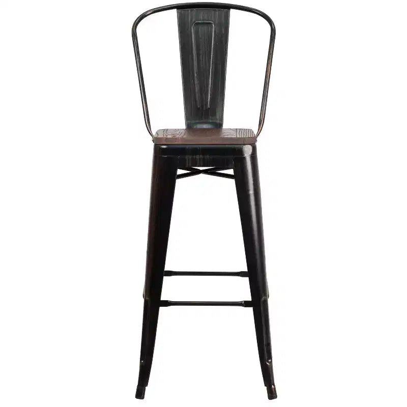 Emma and Oliver 30H Metal Dining Barstool with Back and Square Wood Seat