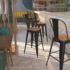 Emma and Oliver 30H Metal Dining Barstool with Back and Square Wood Seat