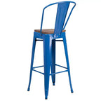 Emma and Oliver 30H Metal Dining Barstool with Back and Square Wood Seat