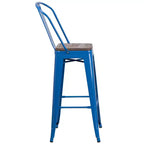Emma and Oliver 30H Metal Dining Barstool with Back and Square Wood Seat