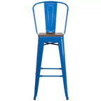 Emma and Oliver 30H Metal Dining Barstool with Back and Square Wood Seat