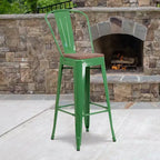 Emma and Oliver 30H Metal Dining Barstool with Back and Square Wood Seat