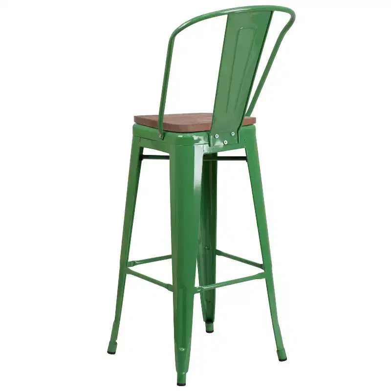 Emma and Oliver 30H Metal Dining Barstool with Back and Square Wood Seat