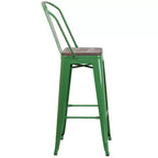Emma and Oliver 30H Metal Dining Barstool with Back and Square Wood Seat