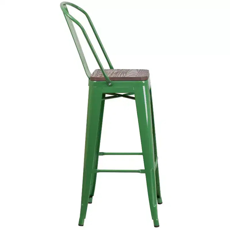 Emma and Oliver 30H Metal Dining Barstool with Back and Square Wood Seat