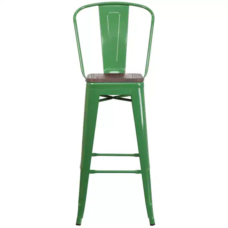 Emma and Oliver 30H Metal Dining Barstool with Back and Square Wood Seat
