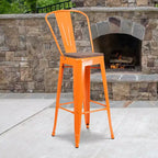 Emma and Oliver 30H Metal Dining Barstool with Back and Square Wood Seat