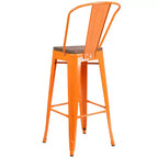Emma and Oliver 30H Metal Dining Barstool with Back and Square Wood Seat