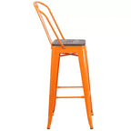 Emma and Oliver 30H Metal Dining Barstool with Back and Square Wood Seat
