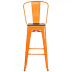 Emma and Oliver 30H Metal Dining Barstool with Back and Square Wood Seat